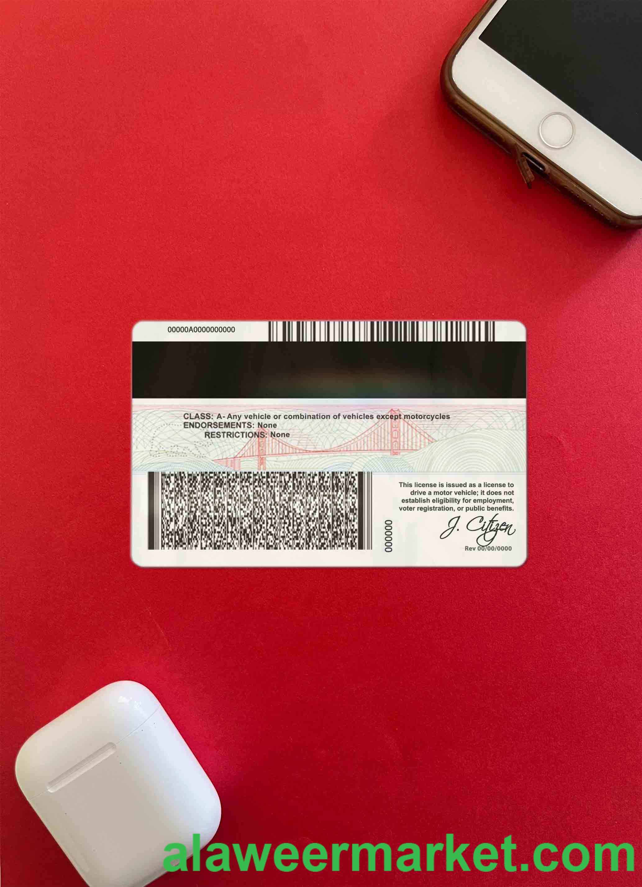 USA California driver license photolook BACK